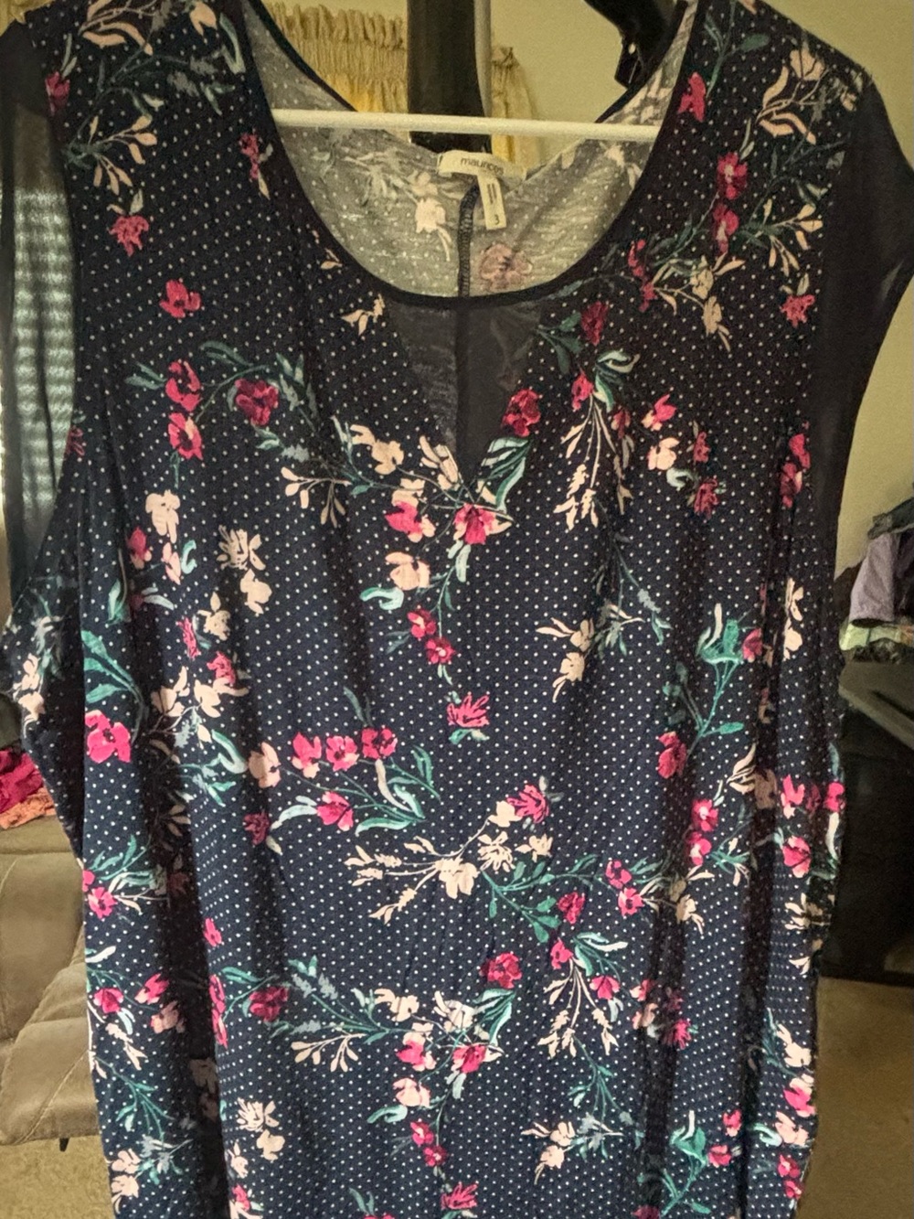 Maurices Navy Floral Sleeveless Tunic with Pink Accents
